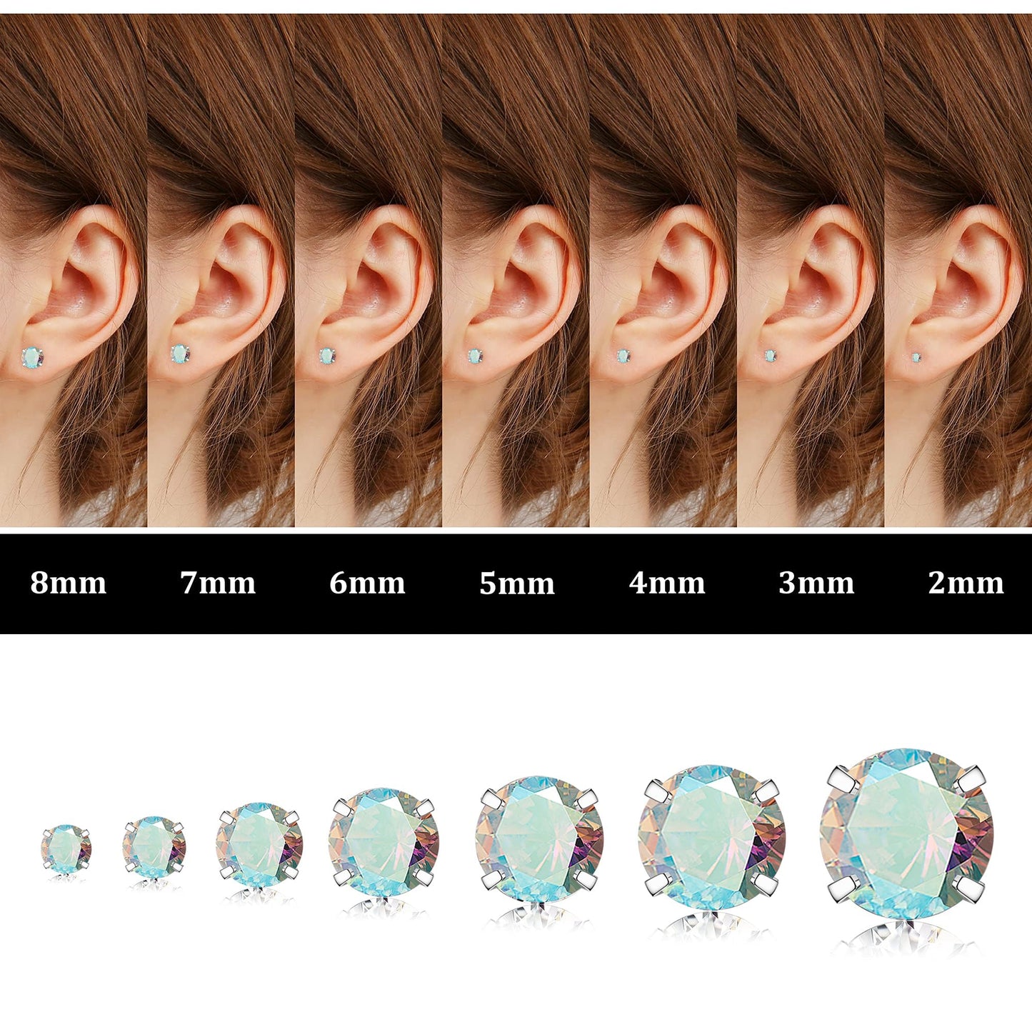 Fansilver 20G Hypoallergenic Flat Back Earrings for Women Men Silver 14K Gold Stainless Steel Stud Earrings Brithstone Cubic Zirconia Studs Surgical Steel Cartilage Earrings for Sensitive Ears