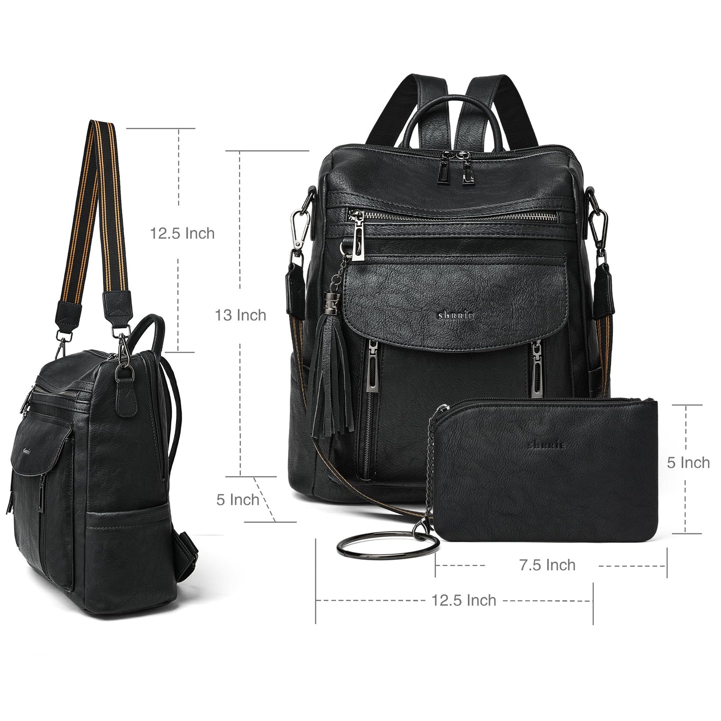 Shrrie Backpack Purse for Women Fashion Leather Backpack Purse Designer Travel Backpack Convertible Shoulder Bag with Wristlet