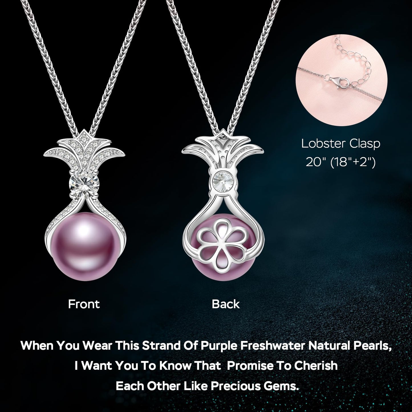 Pearl Necklaces for Women, Anniversary Birthday Gifts for Wife, Mom, Dauhter, Girlfriend, Grandma (Purple 11-12mm)