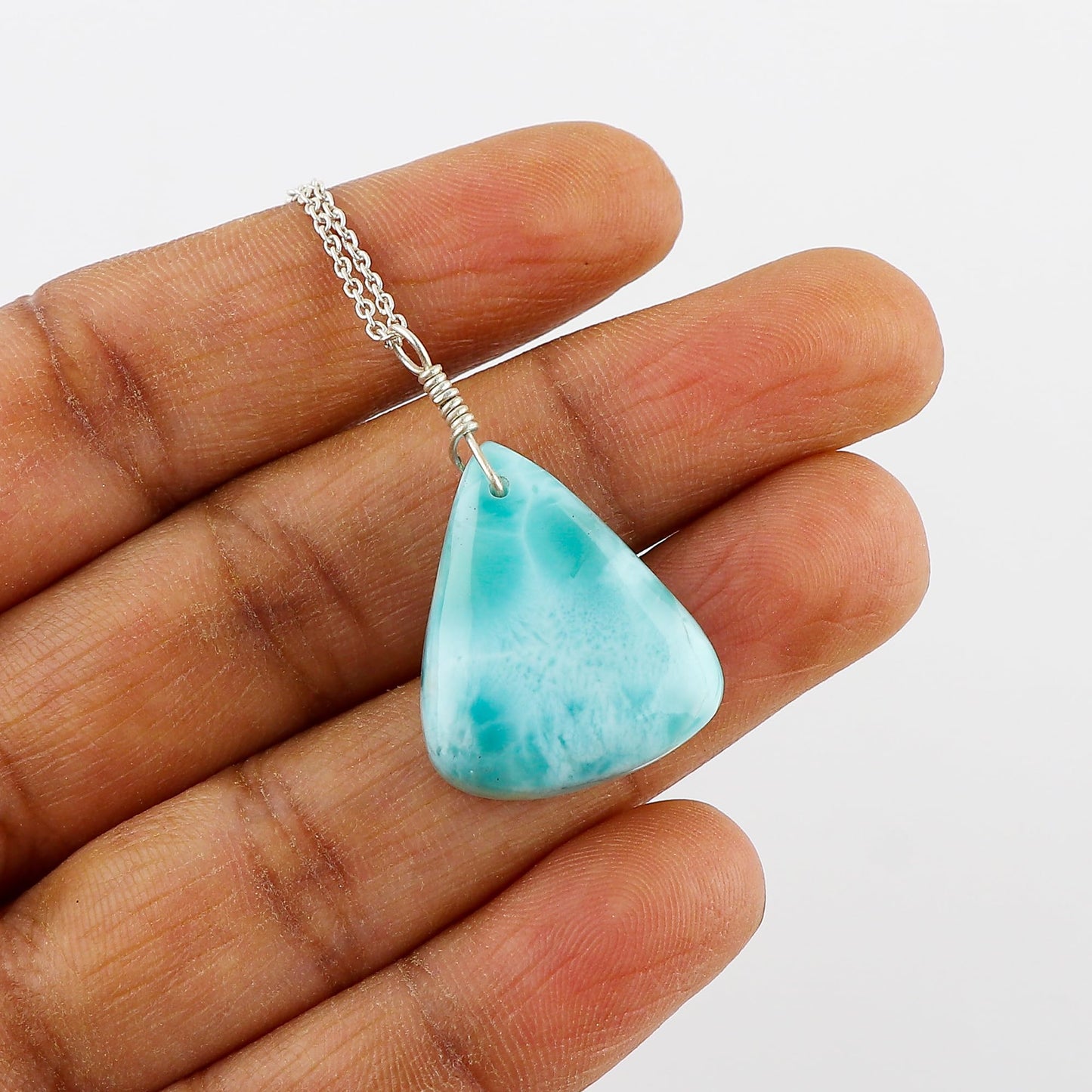 YASHEE Natural Larimar Crystals Pendant Necklace, Chakra Energy Healing Gemstone, Real Crystal, Birthstone, Beautiful Women Simple Jewelry, Silver Plated Jewelry 18 inch
