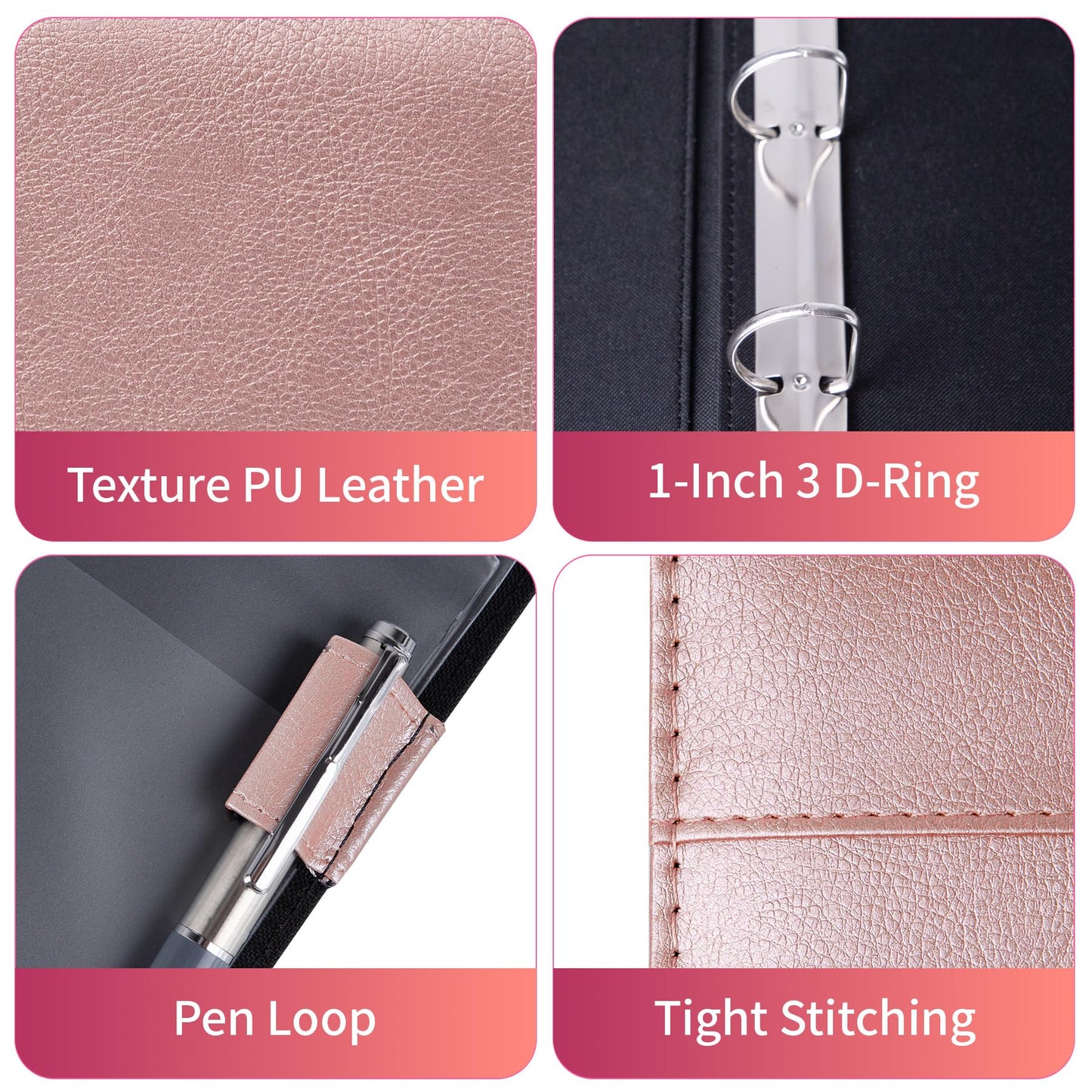 Antner 3 Ring Personal Check Binder for 3-on-a-Page End-Stub Deskbook & Personal 3 Holes or 9 Holes Small Size Checks, PU Leather Check Holder Checkbook Binder Cover with Zipper Pouch, Rose Gold