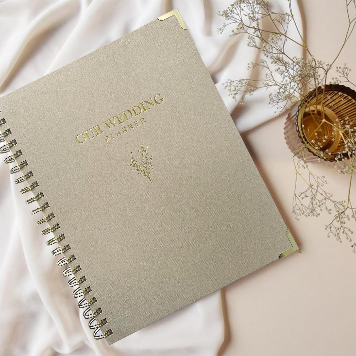 WeddingGiftsWedding Wedding Planner Book and Organizer for Bride - Elegant Linen Cover Wedding Planning Binder with Checklists,Pockets & Calendars,Perfect Engagement Gifts for Couples(Apricot)
