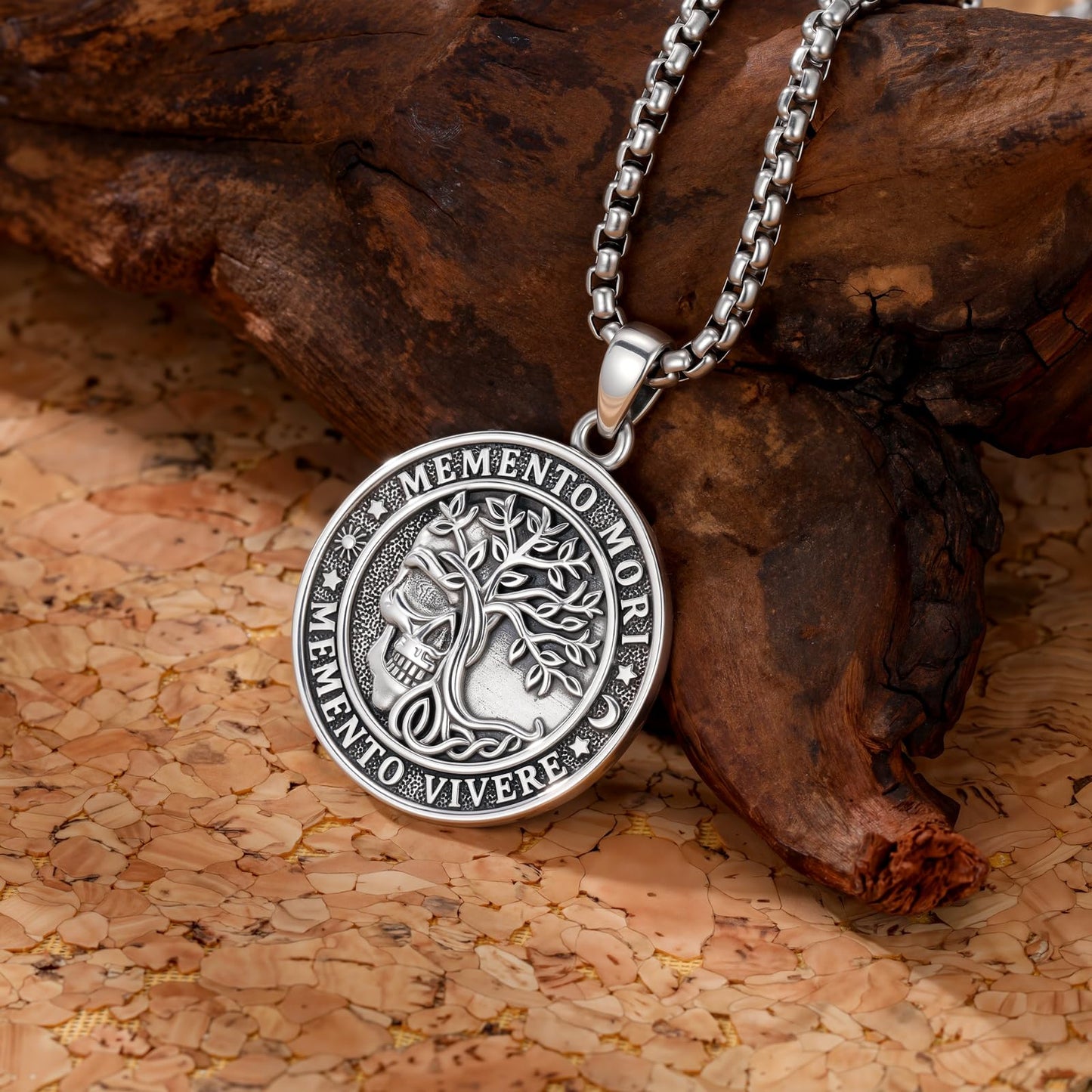 POIUY Memento Mori Necklace for Men Skull Pendant Gothic Tree of Life Hourglass Pendant Gothic Amulet Jewelry Amulet Protection Gift for Him Her