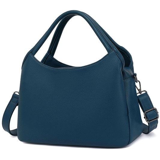 KOGTLA Women's Large Pebbled Leather Purses with Satchel Strap, Ladies Vegan Leather Tote Handbags, Hobo Shoulder Bags Blue
