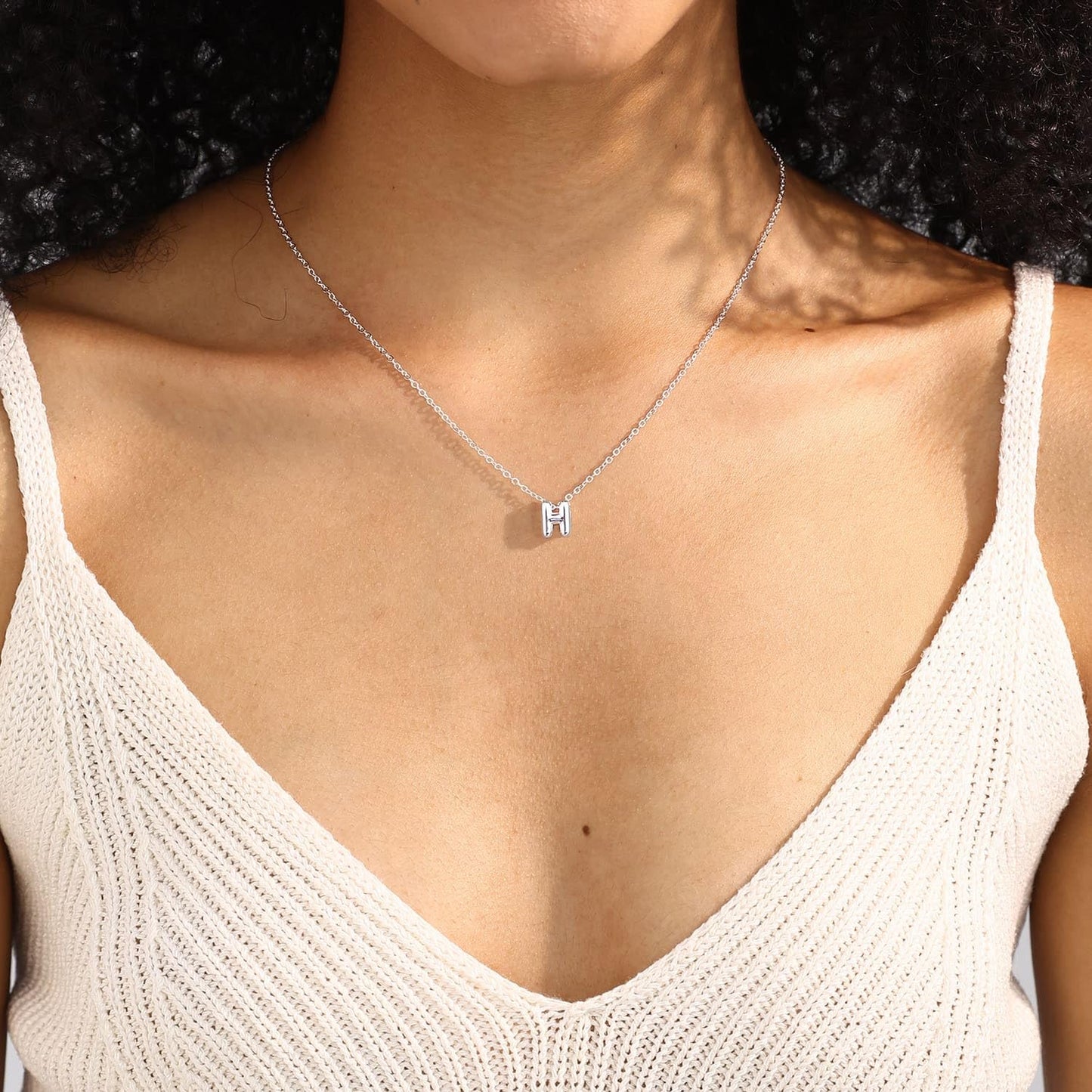 CUEZIY Bubble Silver Letter Necklace Initial Necklaces for Women Dainty Personalized Charm Pendant Name Necklace Cute Non Tarnish Fashion Accessories Teen Gift Trendy Stuff Silver Jewelry Gifts
