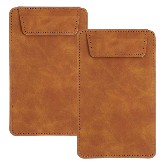 uxcell 2 Pack Mini Clipboard, 6" x 4" Leather Small Clipboard with Pen Holder, A7 Size Magnetic Writing Clip Boards for Business, Office,Restaurant and Hotel (Brown)