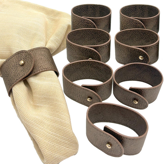 Homewear Luxury Leather Napkin Rings Set of 8, Bronze, Morgan Faux Style, Modern Cuff Design for Wedding Party Decorations, Kitchen, Holiday Table,Rust Proof,Hotel, Home, Table Accessories, Dining