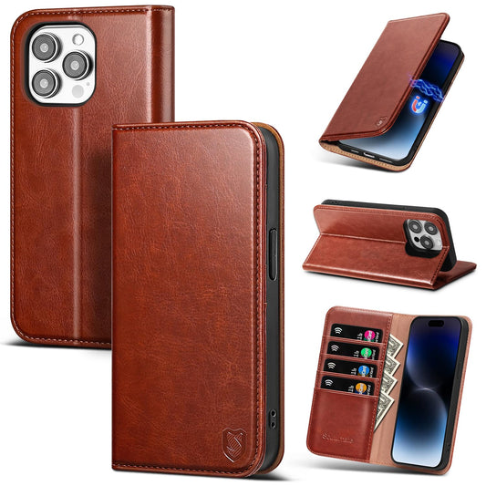 Scutumate Compatible with iPhone 14 Pro Max Case Wallet with Card Holder [4 Card Slots] Kickstand [RFID Blocking] PU Leather Phone Case Flip Protective Cover Shockproof,for Apple 14 ProMax,Brown