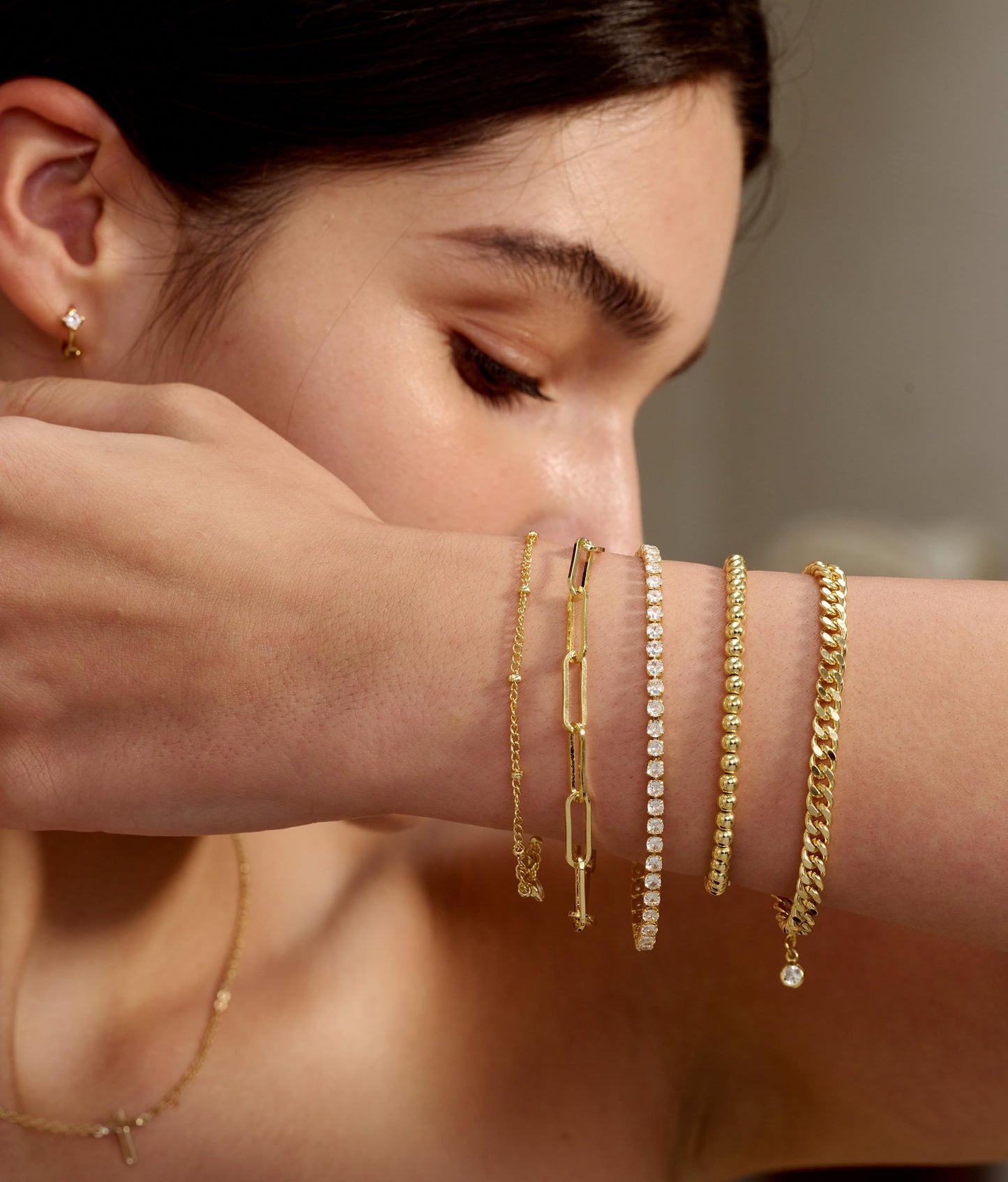 DEARMAY 14K Gold Plated Bracelets for Women Jewelry Sets for Women Cute Tennis Beaded Bracelets Cuban Link Paperclip Chain Dainty Bracelet Pack Gifts