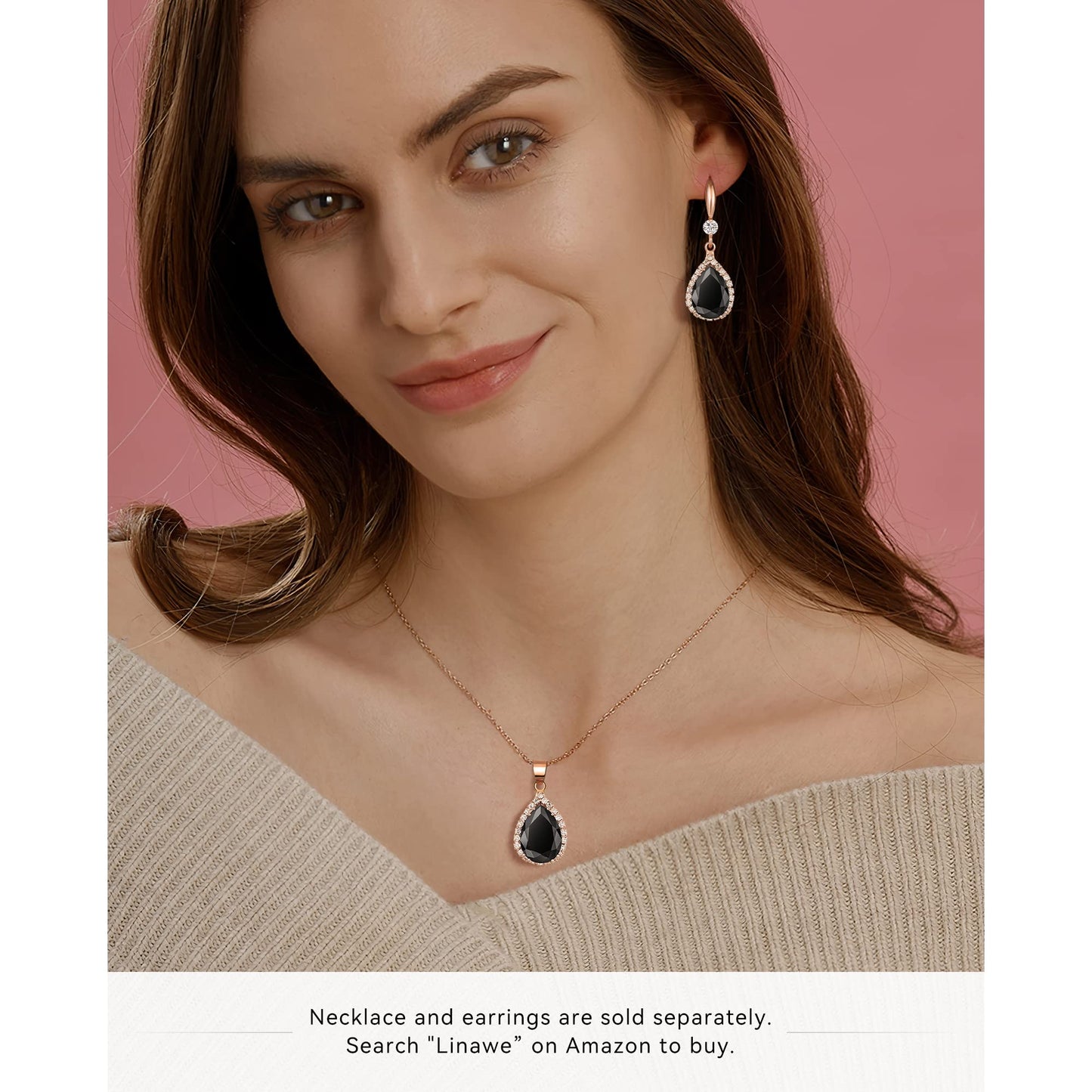 Linawe Rose Gold Color Black Chandelier Earrings for Women Trendy, Imitation Diamond Drop Dangle Rhinestone Cubic Zirconia Dangly Earrings, Teardrop Fake Crystal Birthstone Earrings Dangling