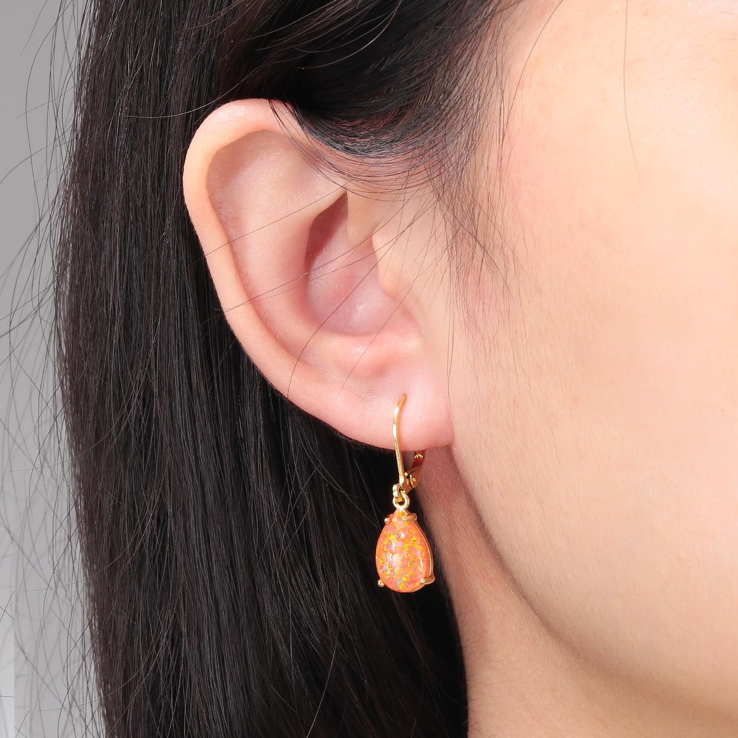 CiNily Teardrop Leverback Dangle Earrings for Women Hypoallergenic Orange Opal Pendant Drop Earrings 14K Gold Plated Hanging Lever Earrings Jewelry for Sensitive Ears