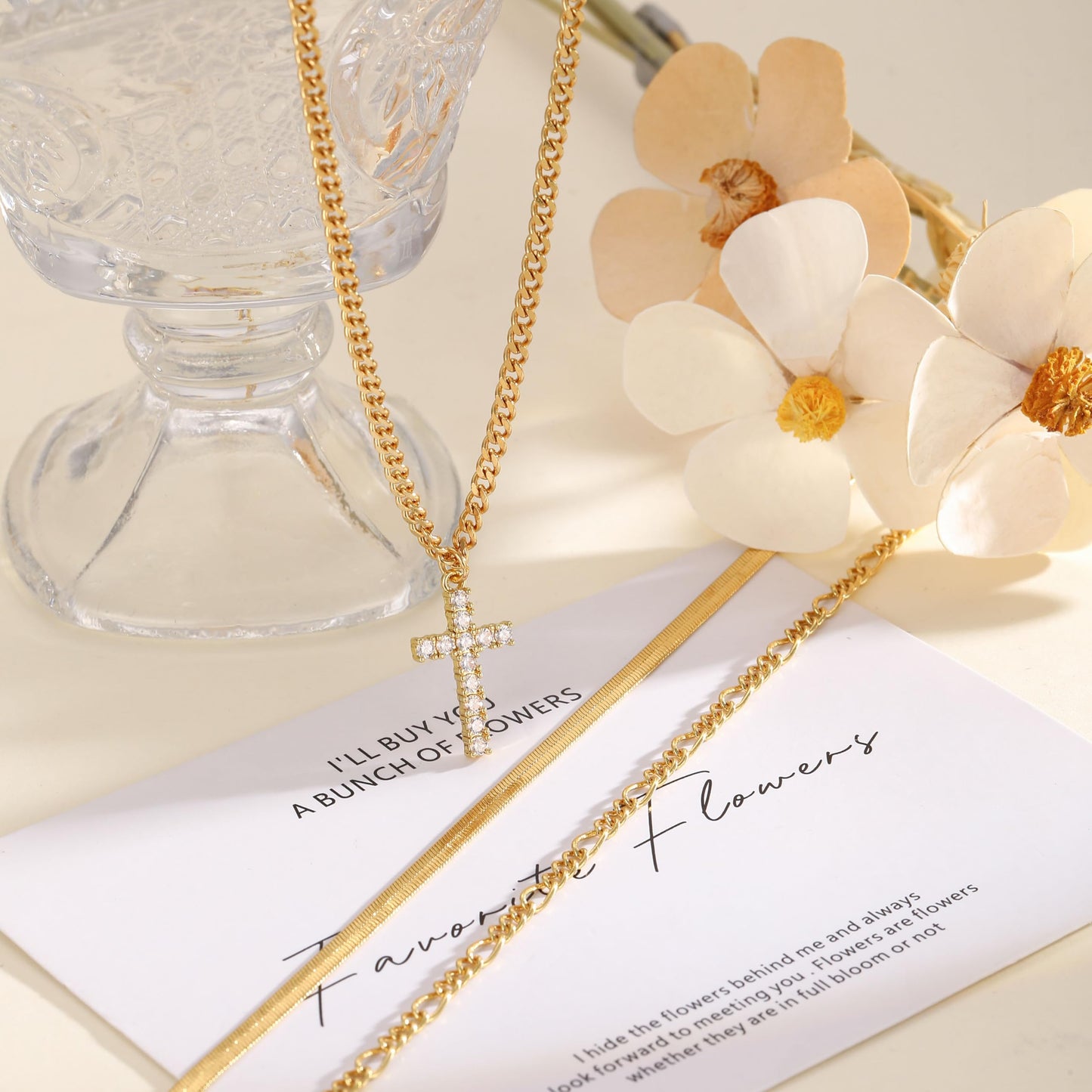 Nancomy Layered Gold Cross Necklaces for Women, Stack Stackable 14K Gold Plated Cubic Zirconia Pendant Necklace Set Dainty Choker Layering Necklaces for Women Faith Jewelry Religious Gifts