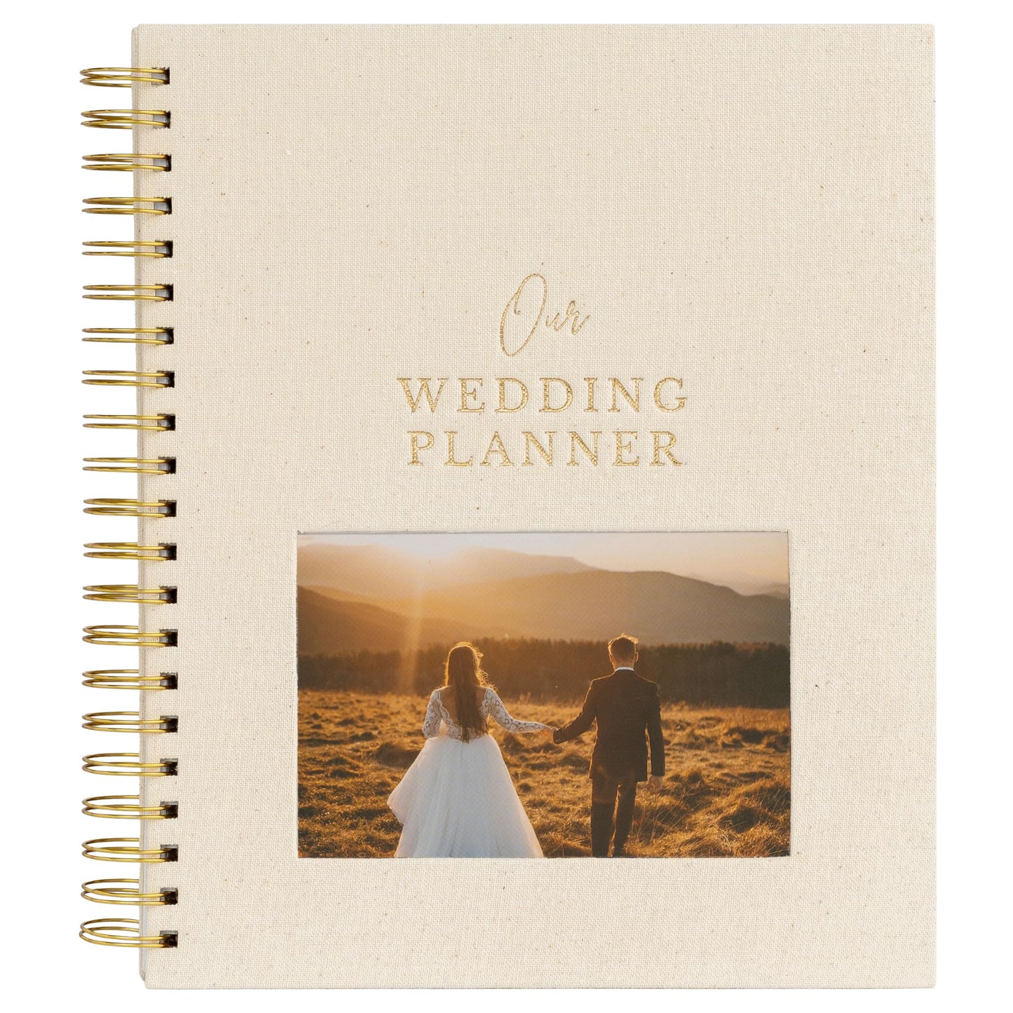 Timeless Premium Linen Wedding Planner Book and Organizer – Wedding Planning Book, Comprehensive Keepsake & Countdown Binder, Perfect Engagement Gift for Women, Customizable Front Photo Window (Cream Speckles)