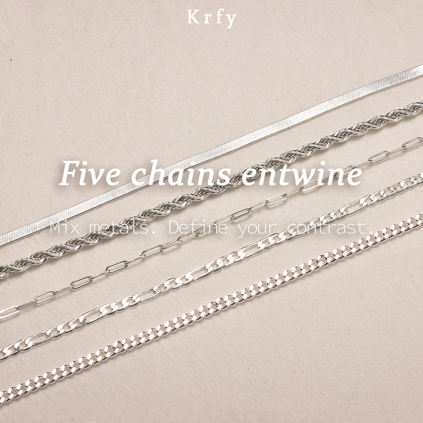 Krfy 5Pcs Silver Bracelets for Women, Gold Plated Bracelet Stack, Non Tarnish Waterproof Bracelets for Women, Fashion Accessories with Paperclip Herringbone Figaro Cuban Twist Chains