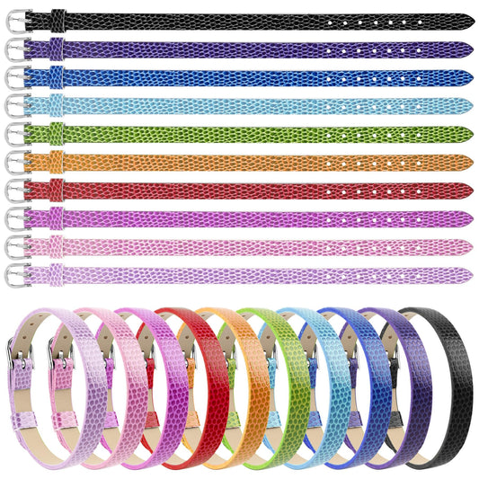 AUEAR, 20 Pack 8mm Wristbands Bracelets for Slide Letters Mix Colors Jewelry Making DIY Craft 10 (Leather Slide)