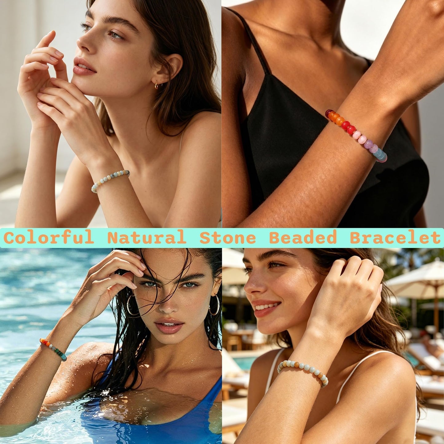 chorfla Colorful Natural Stone Beaded Bracelets for Women, Boho Handmade Gemstone Bracelet, Adjustable Summer Beach Jewelry