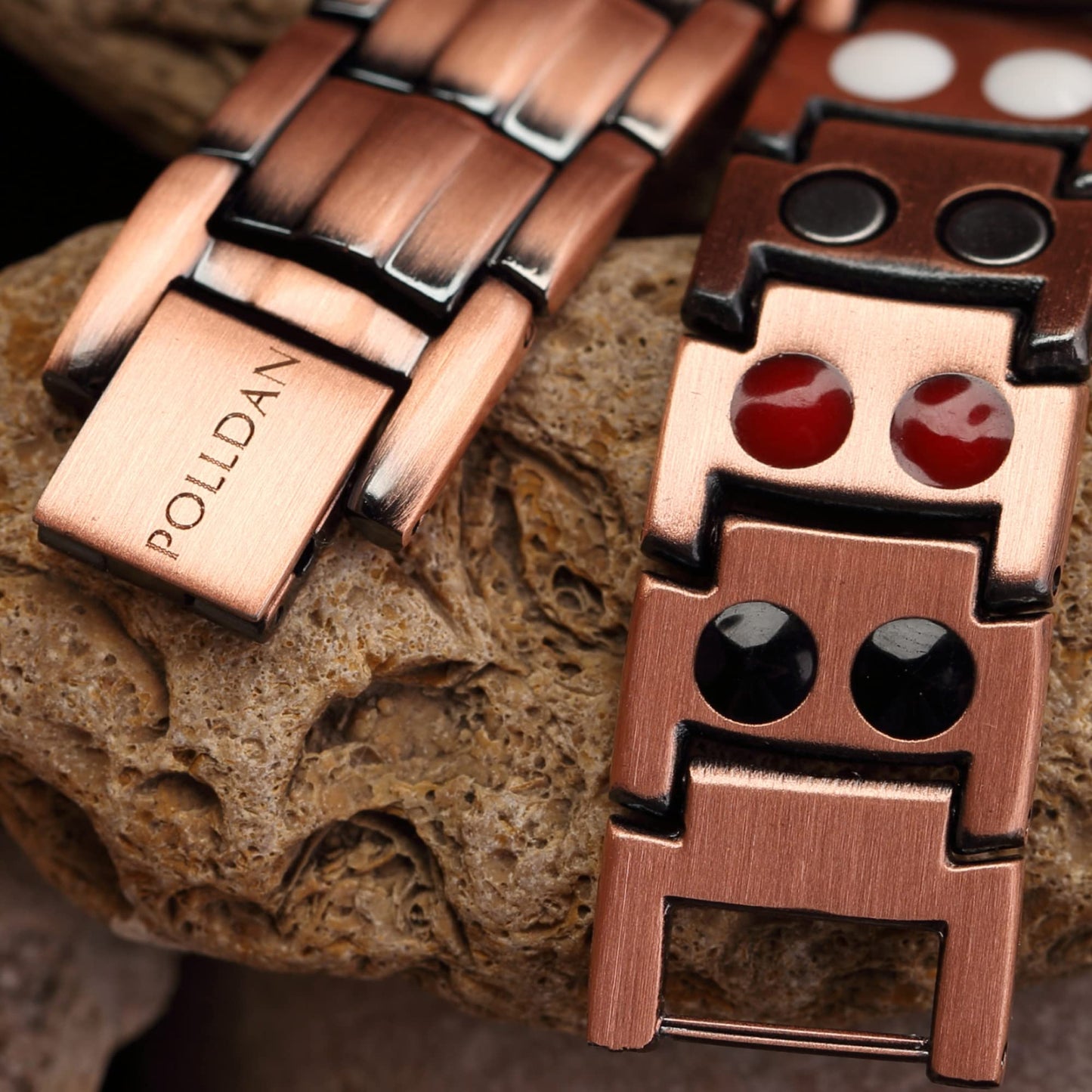 POLLDAN Copper Bracelet 6200 Gauss Power | Mens Bracelet 99.99% Pure Copper | Magnetic Bracelets for Men with Adjustable Fit & Sizing Tool | Stylish Men's Copper Jewelry | Copper Gifts for Him (2X Pure Copper)
