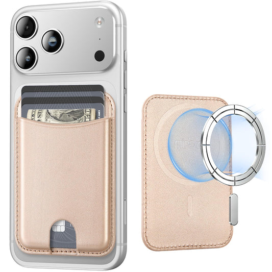 Miroddi for Magsafe Wallet, Magnetic Card Holder for iPhone 17/16/15/14/13/12 Series, Leather Magnet Phone Wallet Fit 4 Cards 3 Cash, Ultra-Thin, RFID Blocking, Gold