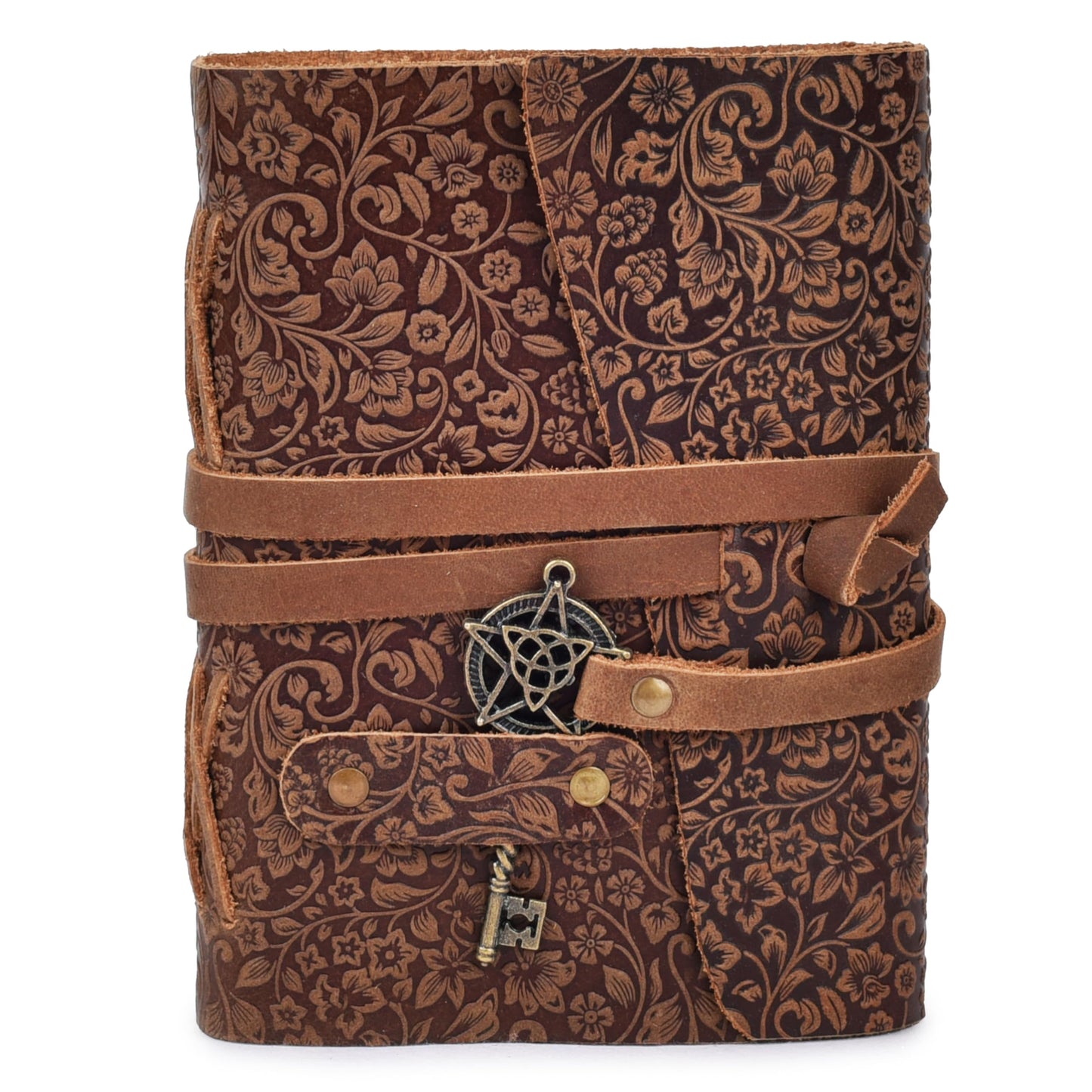 LEATHER VILLAGE Handmade Leather Bound Floral Embossed Journal for Women | 260 Pages Blank of Vintage Paper Writing, Sketchbook, Notebook - Rustic Brown - 7X5 Inches