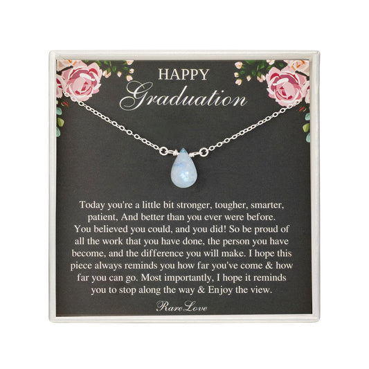 RareLove 2026 Graduation Gifts for Her Happy Graduation Moonstone Necklace Unique Graduation Jewelry 925 Sterling Silver Teardrop Pendant Necklace for Women College Graduation Gifts
