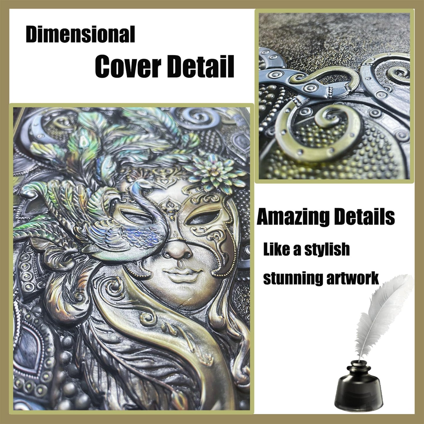 KISWIAR 3D Embossed Leather Journal, Vintage Mysterious Queen Peacock Business Notebook, A5 Lined Hardcover Diary for Women Gift, 200 Pages