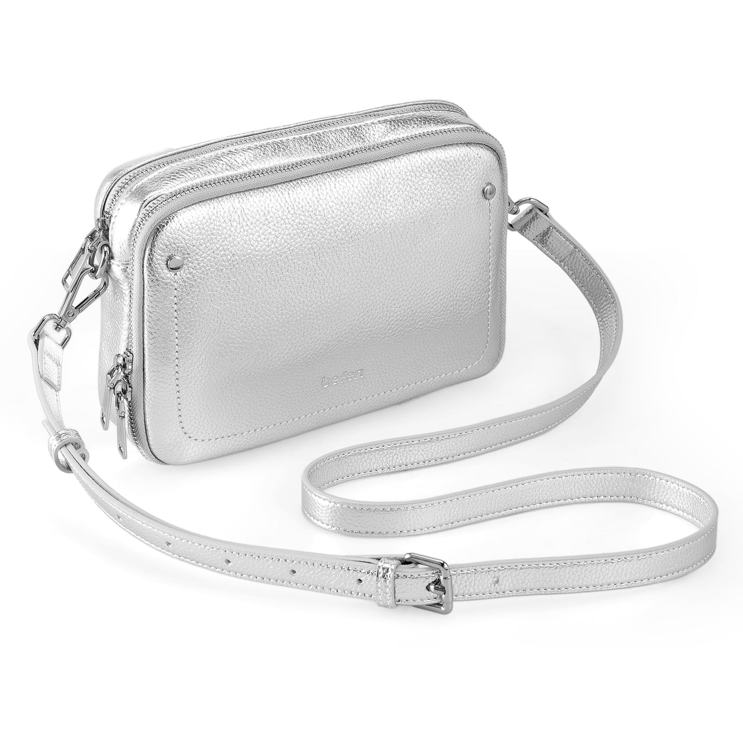 befen Genuine Leather Crossbody Bags for Women, Purses with Built in RFID Wallet Woman Camera Shoulder Bag Handbags (Siver)