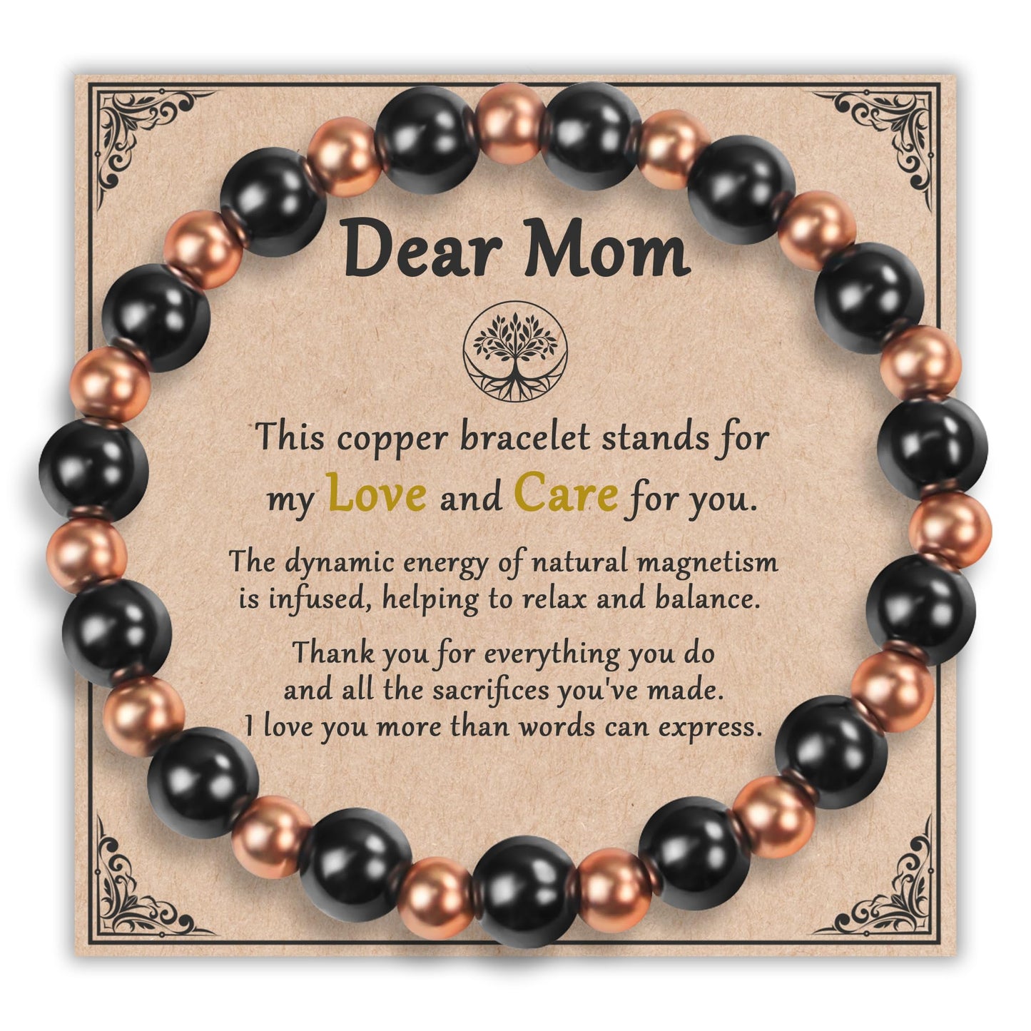 PEALICIOUS Copper Bracelet for Mom, 8MM Copper Jewelry as Mother Day Gift with 3800 Gauss Magnets, Cooper Magnetic Bracelets for Women as Mother Birthday Gifts for Balance Power