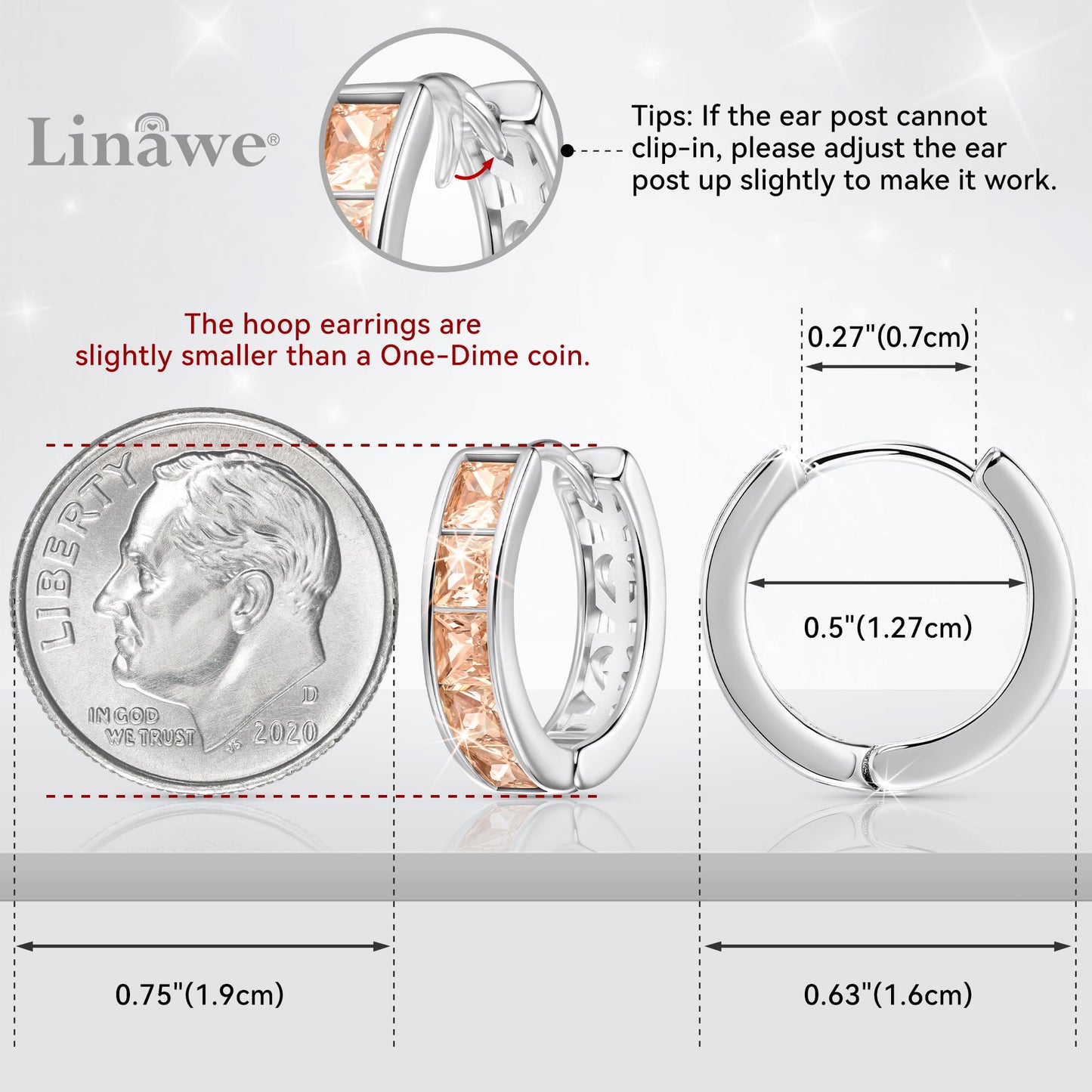 Linawe Silver Hoop Helix Earrings, Yellow Moissanite Earrings for Women Trendy, Small Hoop Cubic Zirconia Mini Tiny Hoop, Cartilage Cuff Preppy Earrings, Safety Pin Flat Back