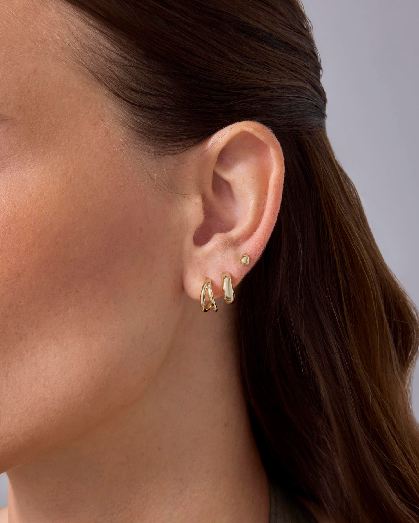 PAVOI 14K Yellow Gold Plated 925 Sterling Silver Posts 3-Pair Statement Earscape Earrings for Women - Three Set Double Huggie Multi Hoop Teardrop Stud Stack Piercing Pack