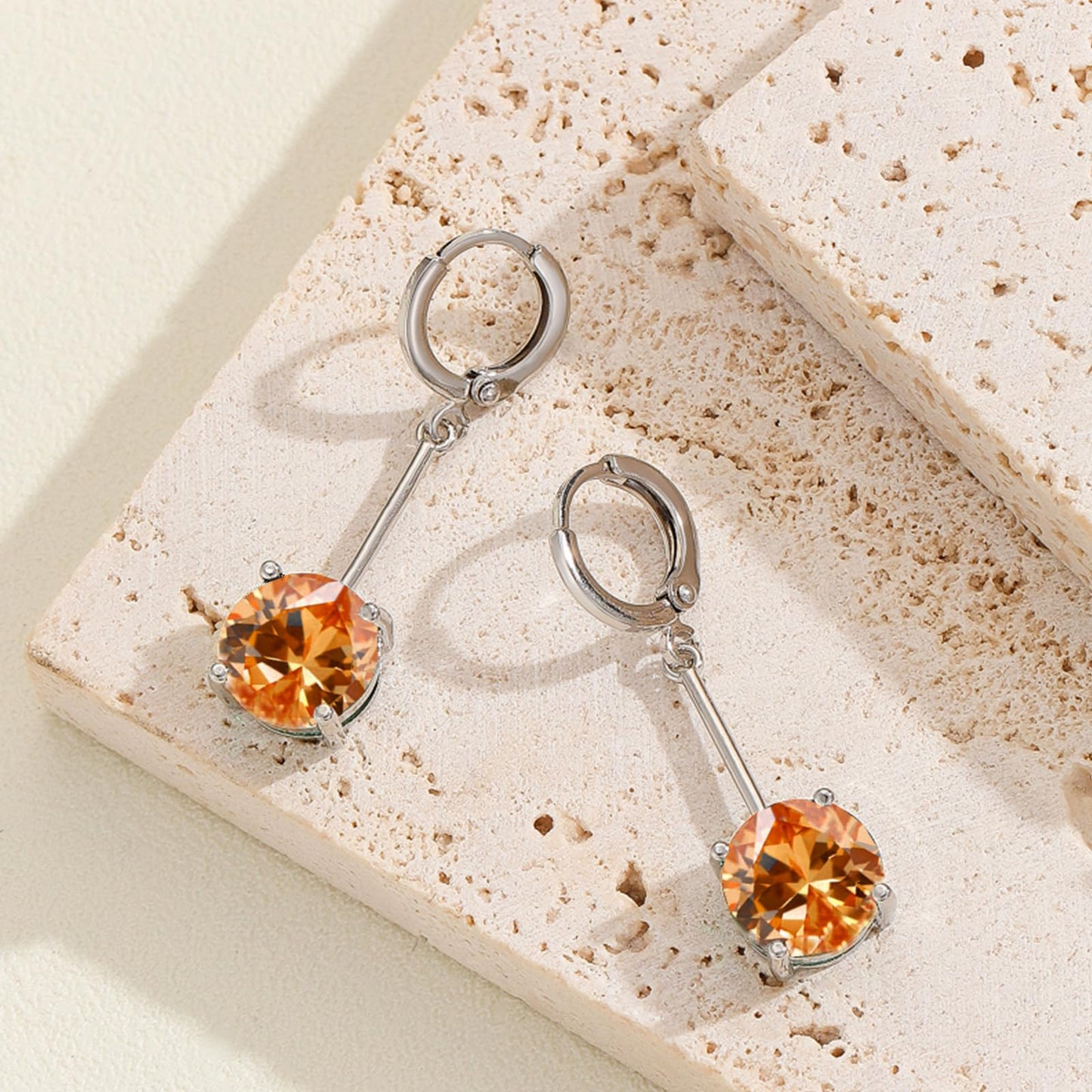 VONSSY Gemstone Drop Dangle Earrings | Platinum /Gold Plated Leverback Crystal Cubic Zirconia Hanging Red /Pink/Blue Earrings (Champagne-Platinum)