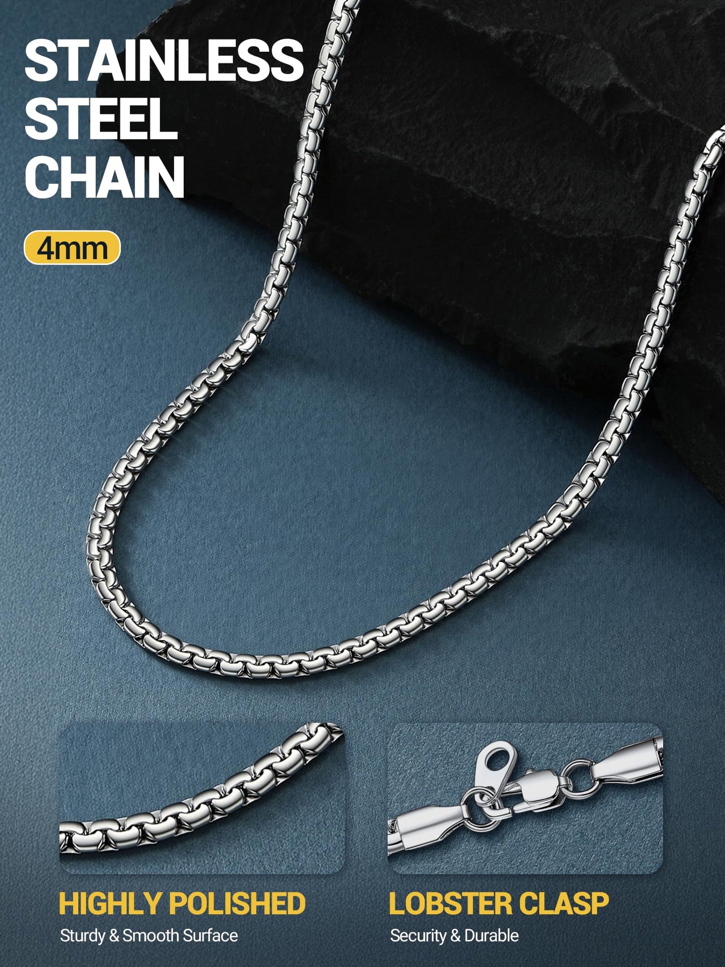 PROSTEEL Stainless Steel Chain Necklace Men Jewelry Flat Chain Trendy Long Necklace 28inch