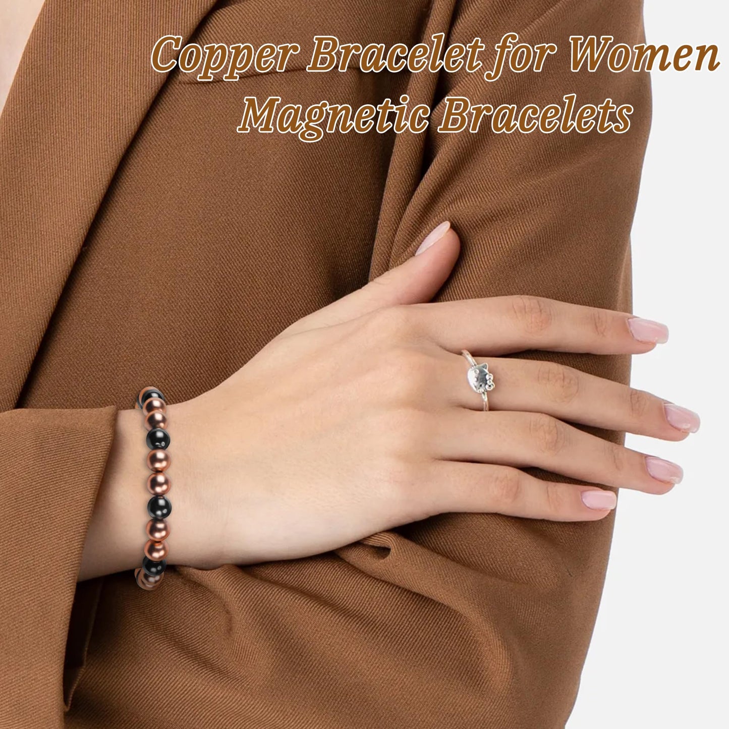 PEALICIOUS Copper Bracelet for Women and Men, 8MM Copper Magnetic Bracelet with 3500 Gauss Magnet Beads as Mother Day Gift for Mom, Cooper Hematite Jewelry Pulsera De Cobre para Mujer for Parents