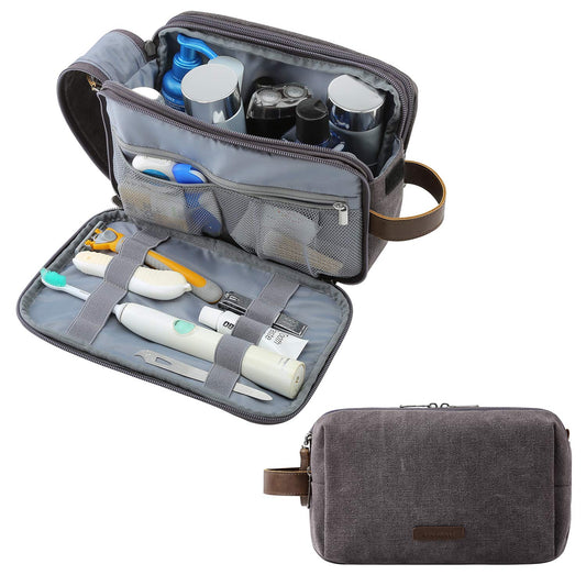 BAGSMART Toiletry Bag for Men, Canvas Travel Toiletry Organizer Dopp Kit Water-resistant Shaving Bag for Toiletries Accessories,Grey-Medium