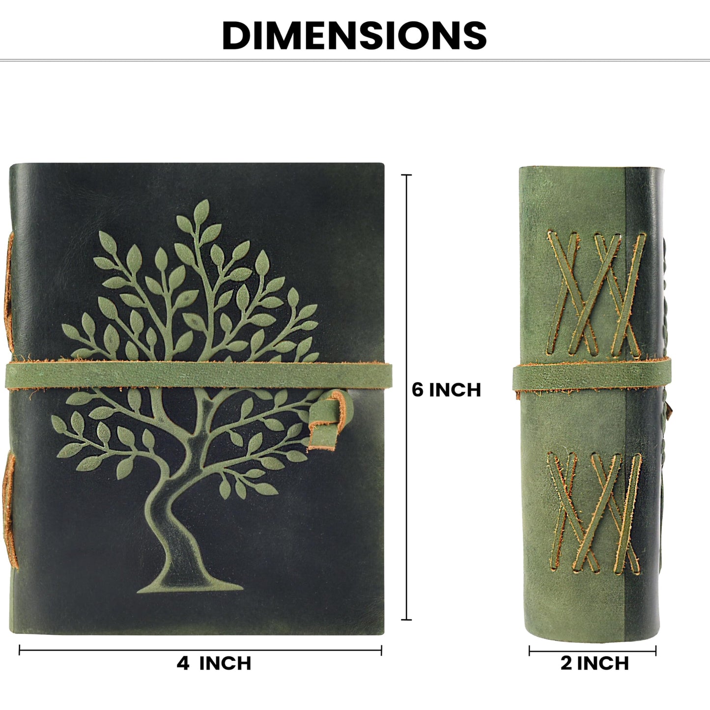 LEATHER VILLAGE Tree of Life Handmade Leather Bound Vintage Journal for Men & Women - 200 Pages Antique Deckle Edge Handmade Paper- Book of Shadow - Green - 6X4 Inches