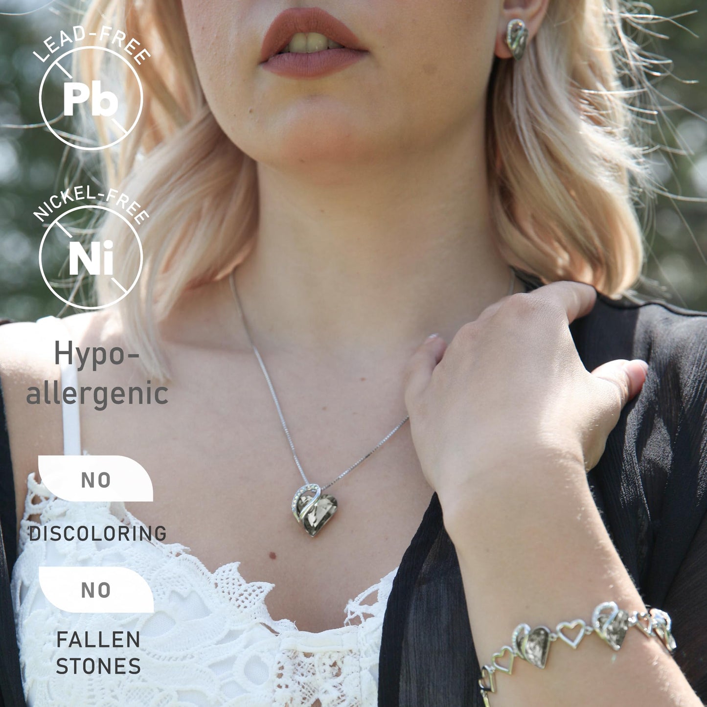 Leafael Gift Necklaces for Women, Infinity Love Heart Pendant with Crystal Black Healing Stone for Protection, Birthday Jewelry for Her, Mom,and Wife, Silver Plated, 18" + 2" Chain