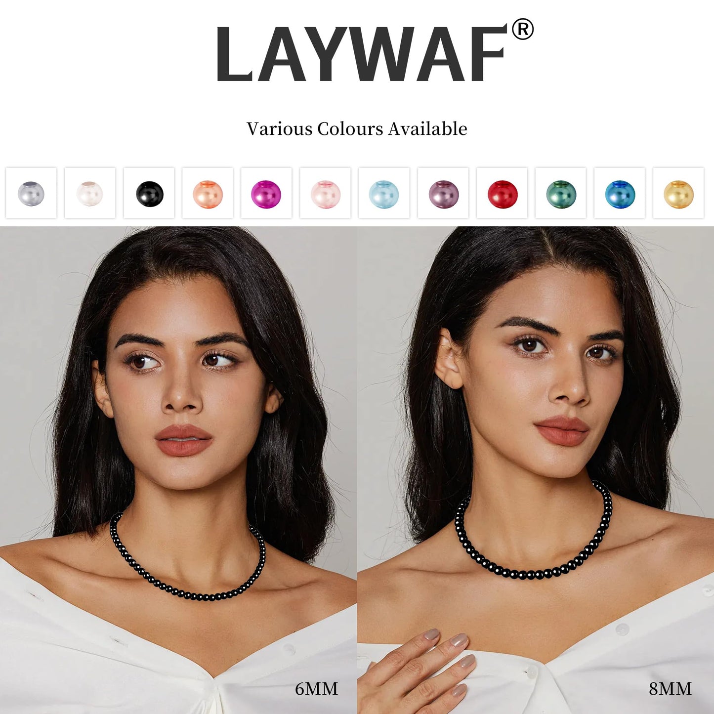 LAYWAF Black Imitation Pearl Necklace for Women, Fake Pearl Choker Necklace, 6MM Beaded Necklace, Simple Faux Pearl Accessories Costume Jewelry