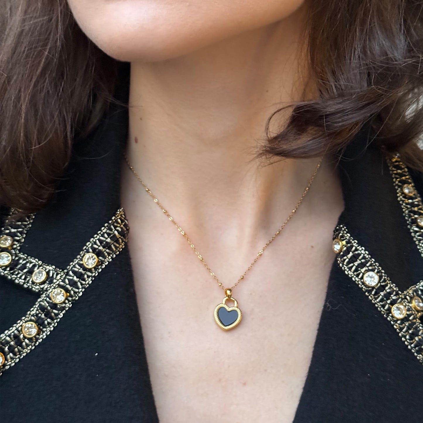 Milan Chiva Natural Double Side Heart Pendant Necklace for Women 14K Gold Shell Dainty Statement Chain Jewelry MNS-1030GD
