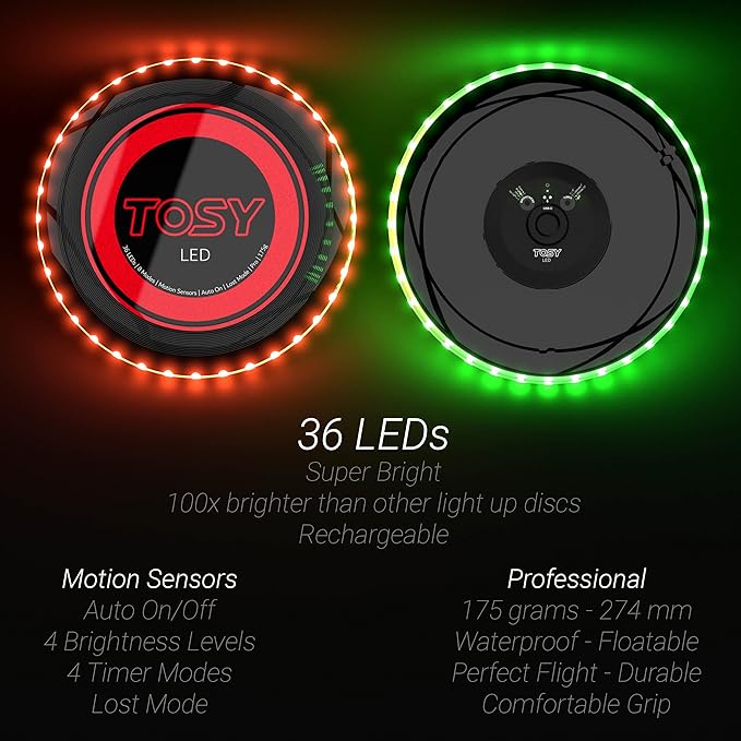 TOSY Bundle of 2 - Flying Disc 36 LEDs - Blue + Red