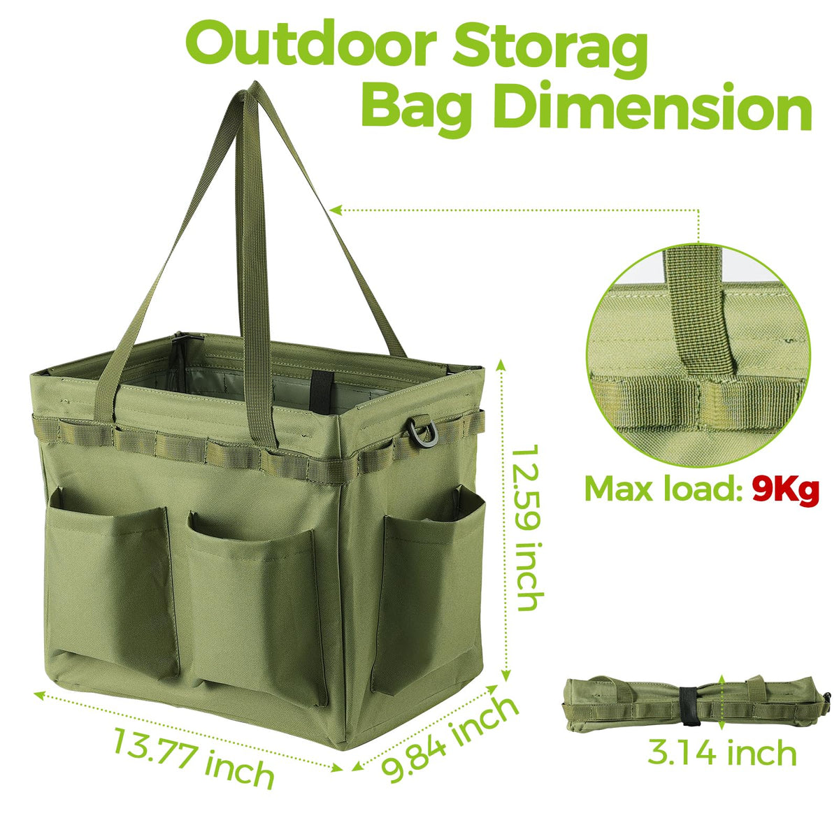 Car Trunk Organizer Multifunctional Storage Toolbox Carry Griddle,Large Grill Utensils Accessory Grilling Tools Basket Carrying Caddy Tool Tote Bag Storage Box Camp Cooking bbq Outdoor(Green)