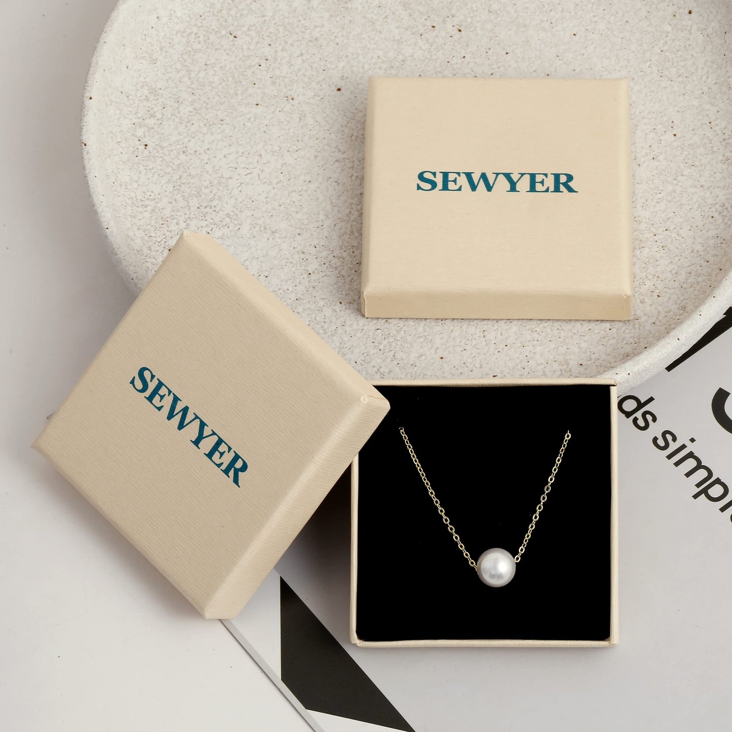 Sewyer Gold Dainty Pearl Bracelet Set for Women 14K Gold Filled Layering Chain Bracelets Stacked Bracelets Simple Set Jewelry Gift