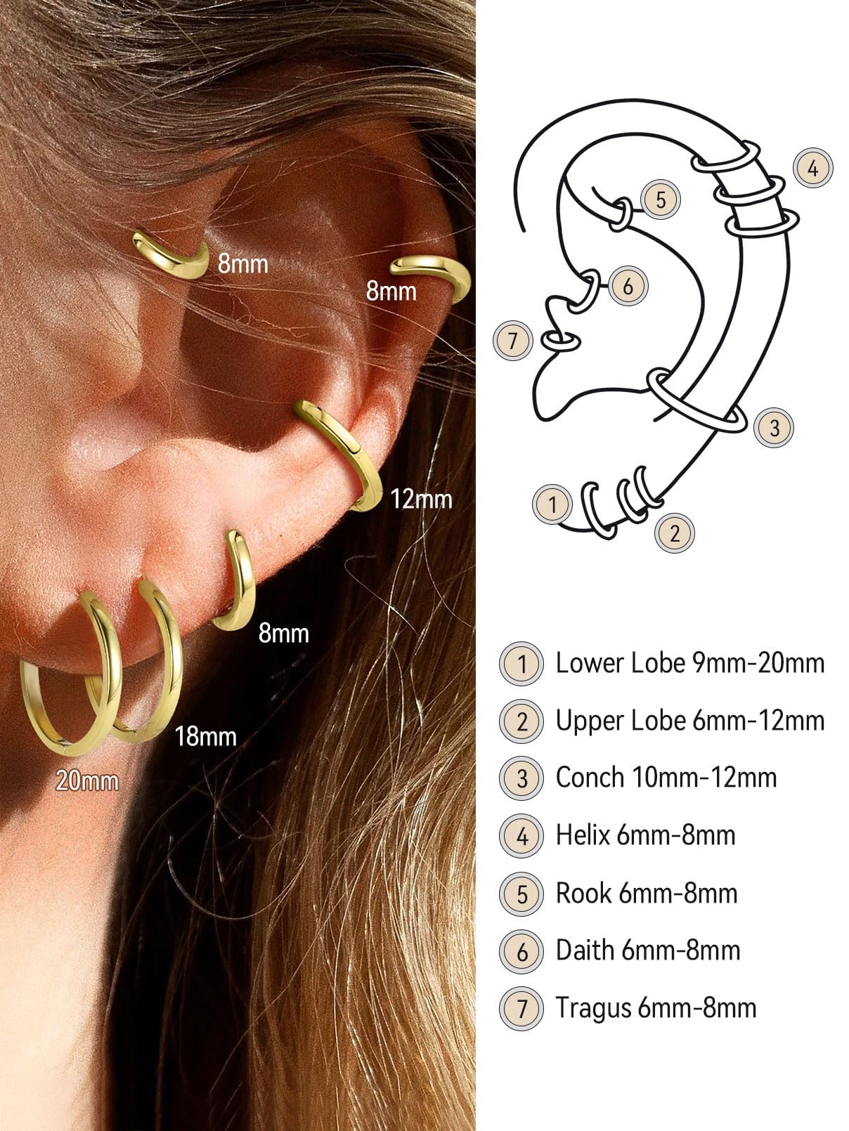FaithHeart Hoop Earrings for Women, 14K Gold Hypoallergenic Huggie Hoop Earrings, Small Cartilage Earrings for Women 18mm, Send Gift Box