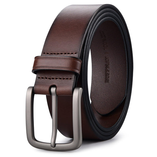 Buffway Men's Leather Belt,1.5" Handcrafted Top-Grain Leather – Durable,Comfortable,Suitable for Everyday Formal & Casual Wear - Size 38" Coffee
