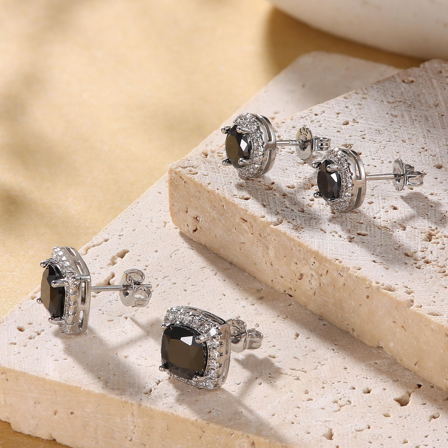 Hayoso Cubic Zirconia Stud Earrings for Women Men Sterling Silver Earring Post Hypoallergenic 14k Gold Plated Round&Square Earrings Silver&Black