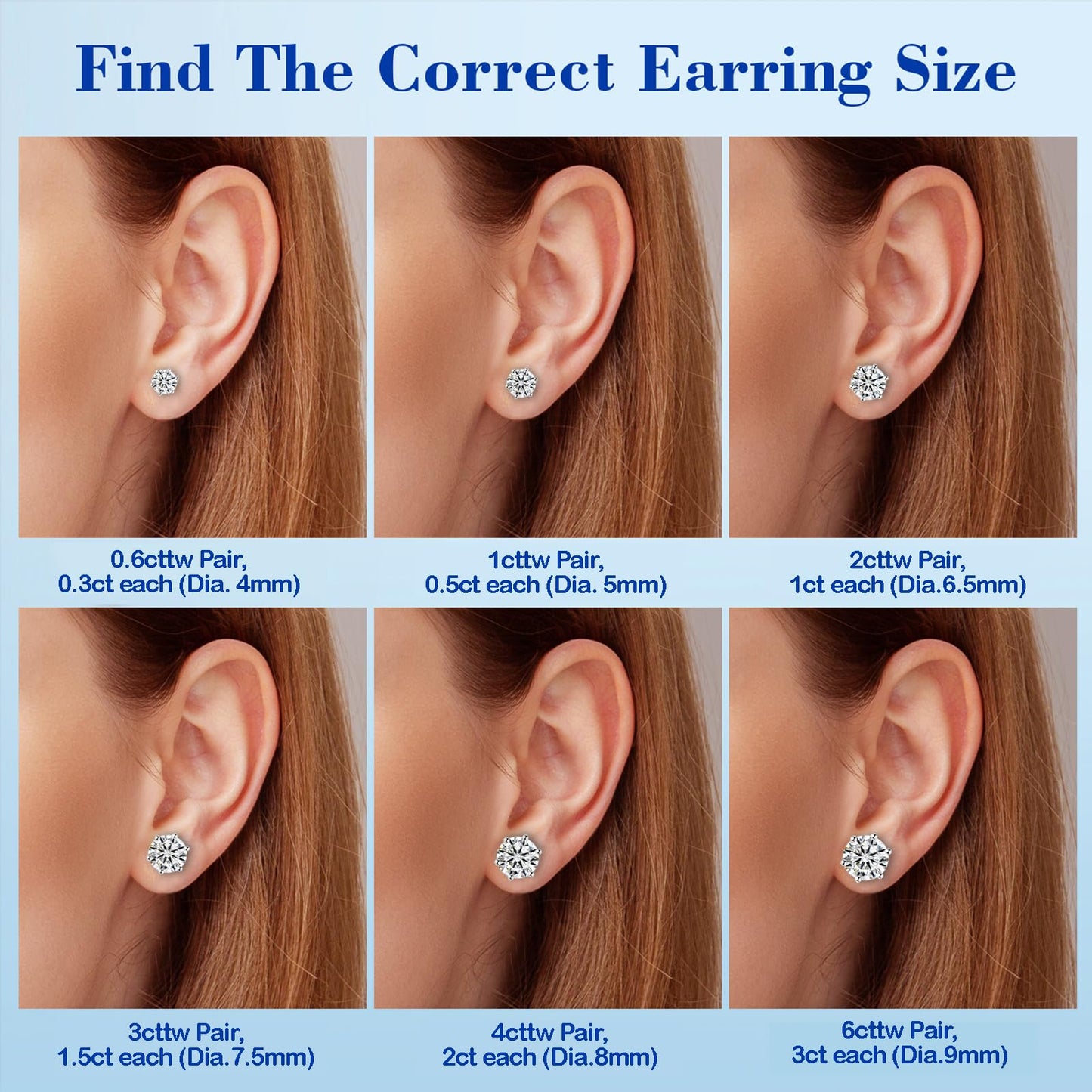 Moissanite Stud Earrings for Women Men, 1-6CT 6-Prong D Color Ideal 925 Sterling Silver Earrings with Certificate of Authenticity (3CT)