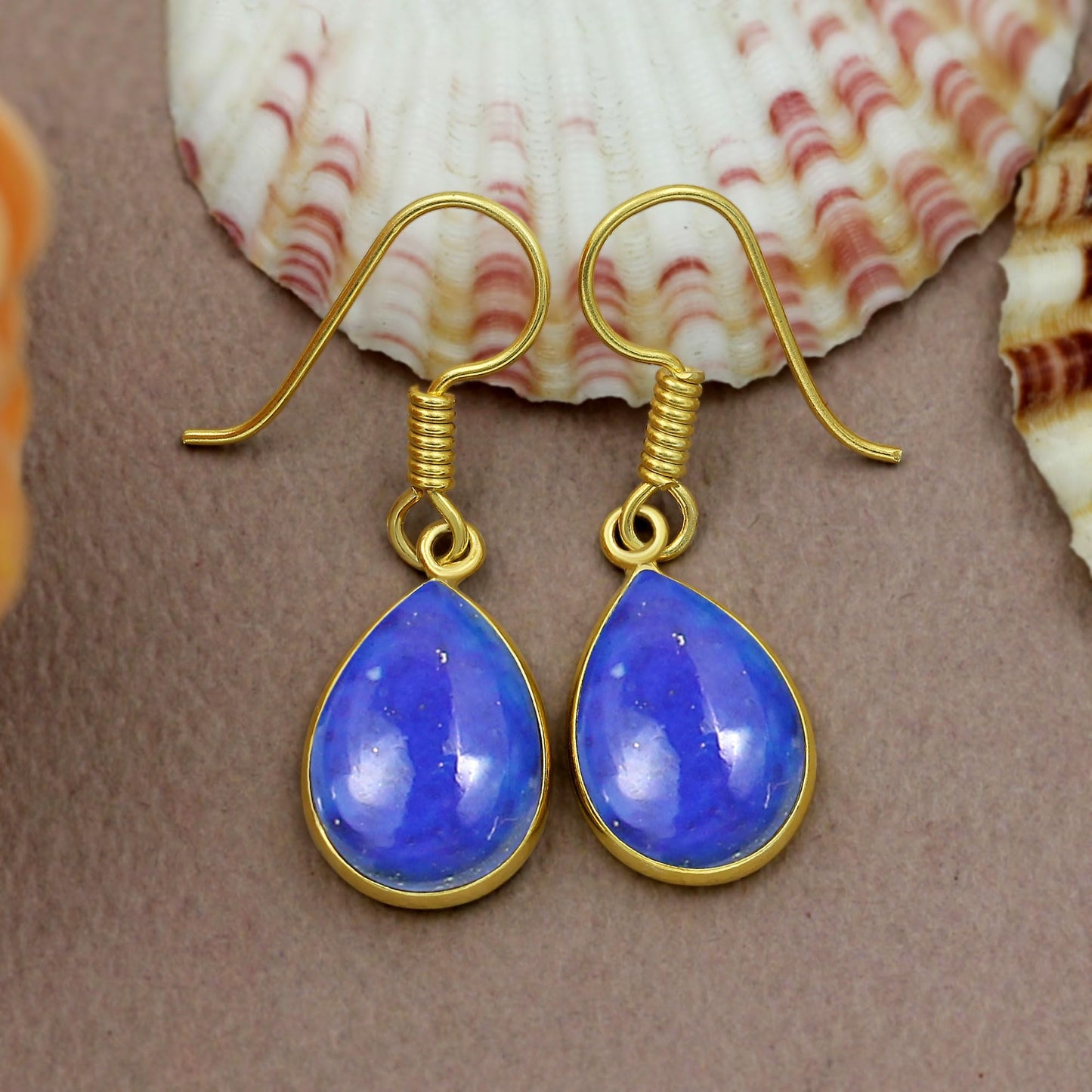 Natural Lapis Lazuli 14K Yellow Gold Plated Dangle Earrings for Women - Blue Gemstone September Birthstone Teardrop Shape Handmade Earrings - Women's Day Jewelry Gifts for Her