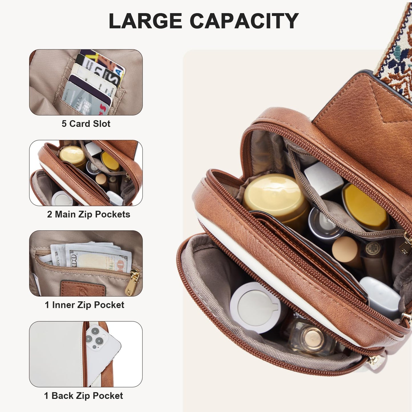 BOSTANTEN Sling Bag Quilted Crossbody Bags for Women Cross Body Purse Leather Fanny Pack with Adjustable Guitar Strap
