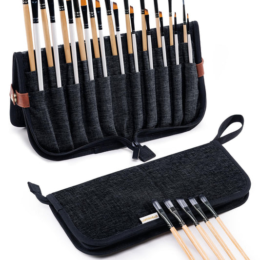 Paint Brush Holder Case for Artists with 22 Slots, Brush Organizer with Pop-Up Stand, Travel Paintbrush Storage Bag for Acrylic Oil Watercolor, Zippered Art Brush Cover (Brushes Not Included)