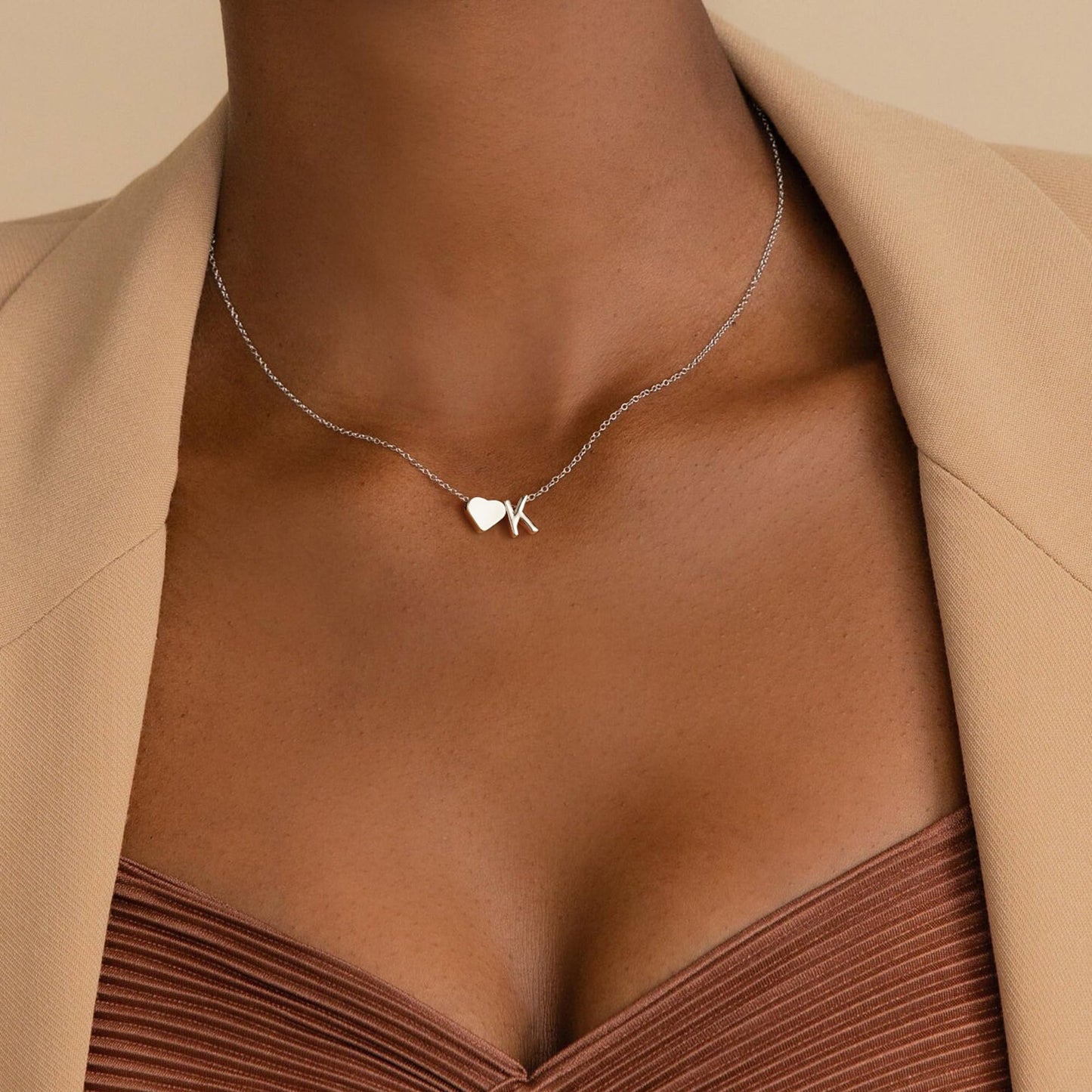 Turandoss Heart Initial Necklace for Women, 18K-White-Gold-Plated Heart Initial A Dainty Necklaces Tiny Silver Necklaces Birthday Gifts for Women Jewelry