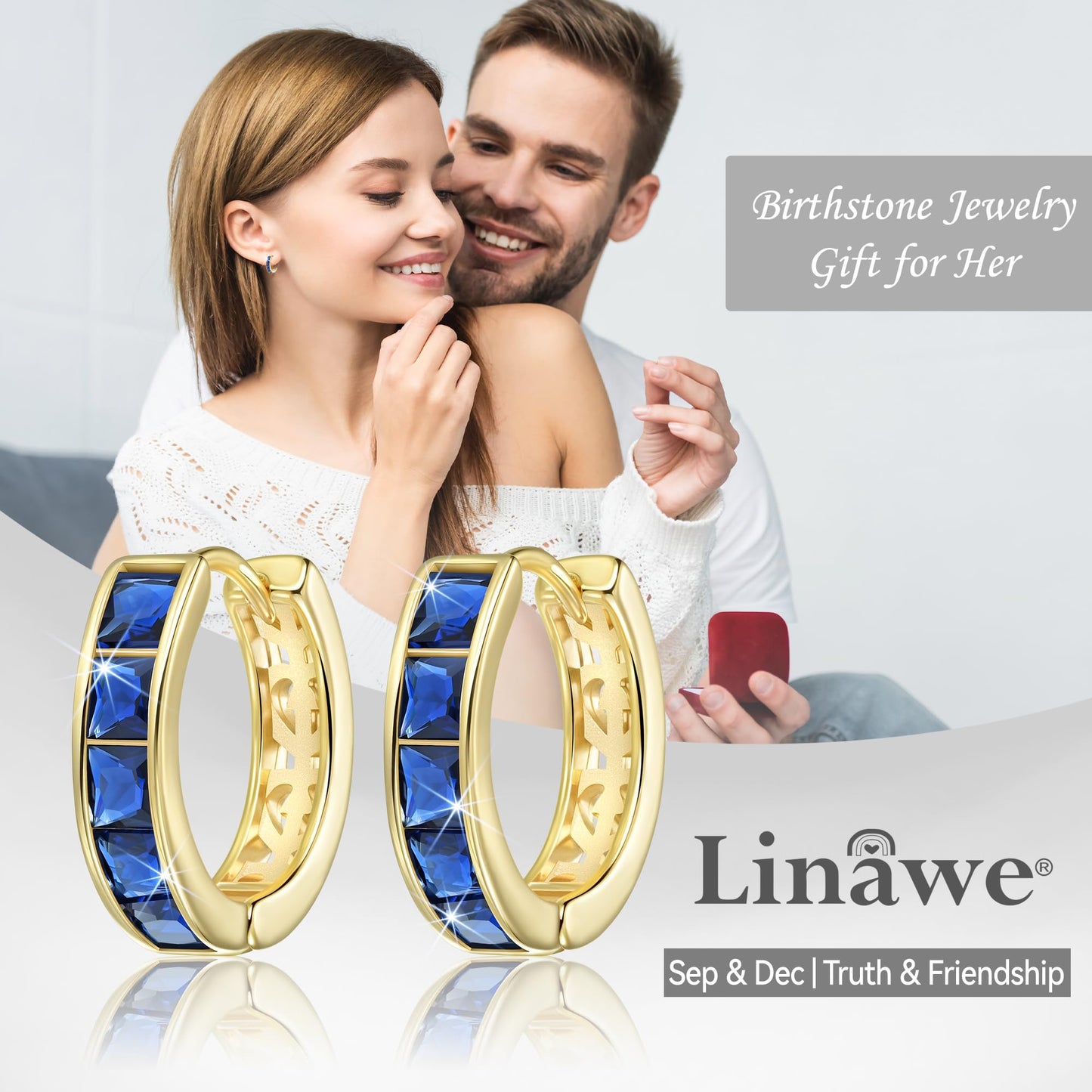 Linawe Gold Hoop Earrings for Women: Trendy, Blue Cubic Zirconia Earrings with Sapphire Piercing Jewelry Design, Mini Hoop Chunky Tiny Small Earrings
