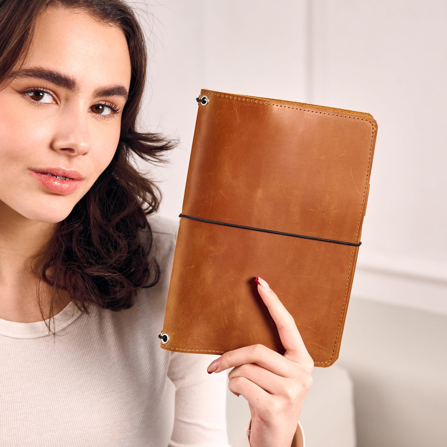 TORAKIP Genuine Leather Journal Cover A5 – Refillable Notebook Organizer with 3 Elastic Bands, Card Slots, Pen Holder & Interior Pockets, Fits 5.8" x 8.3" Notebooks (Paper Not Included), Warm Brown